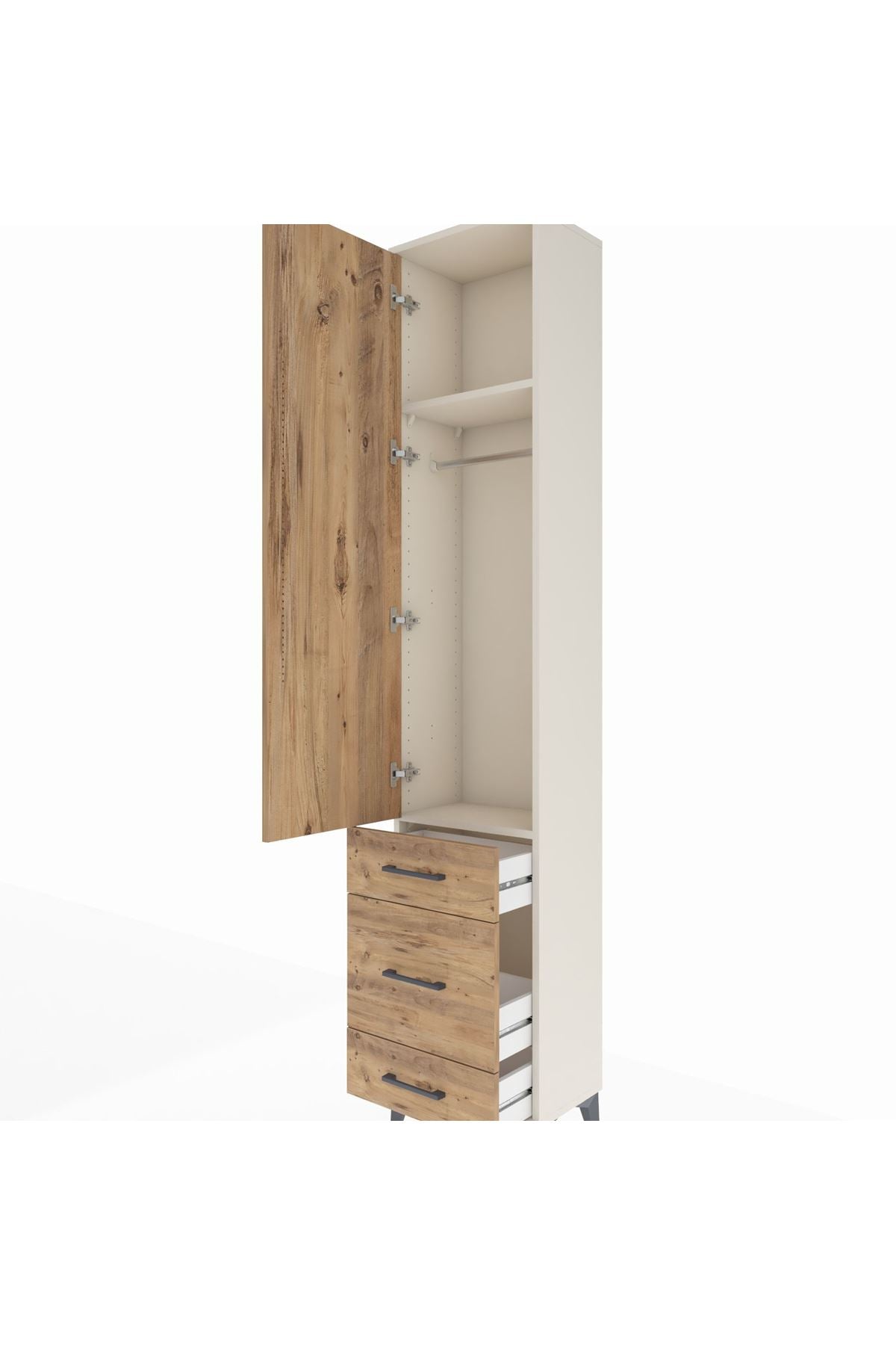 Arges Dolap 2 Raflı 3 Çekmeceli Tek Askılı 44x30x221 Aytaşı-Çam