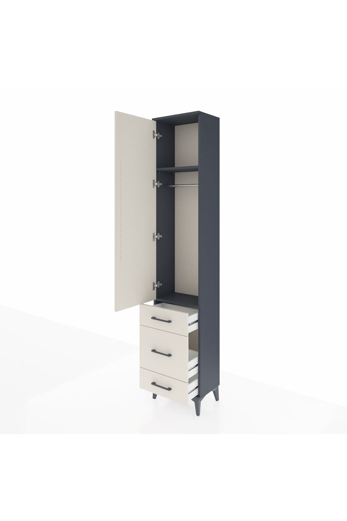 Arges Dolap 2 Raflı 3 Çekmeceli Tek Askılı 44x30x221 Antrasit-Aytaşı