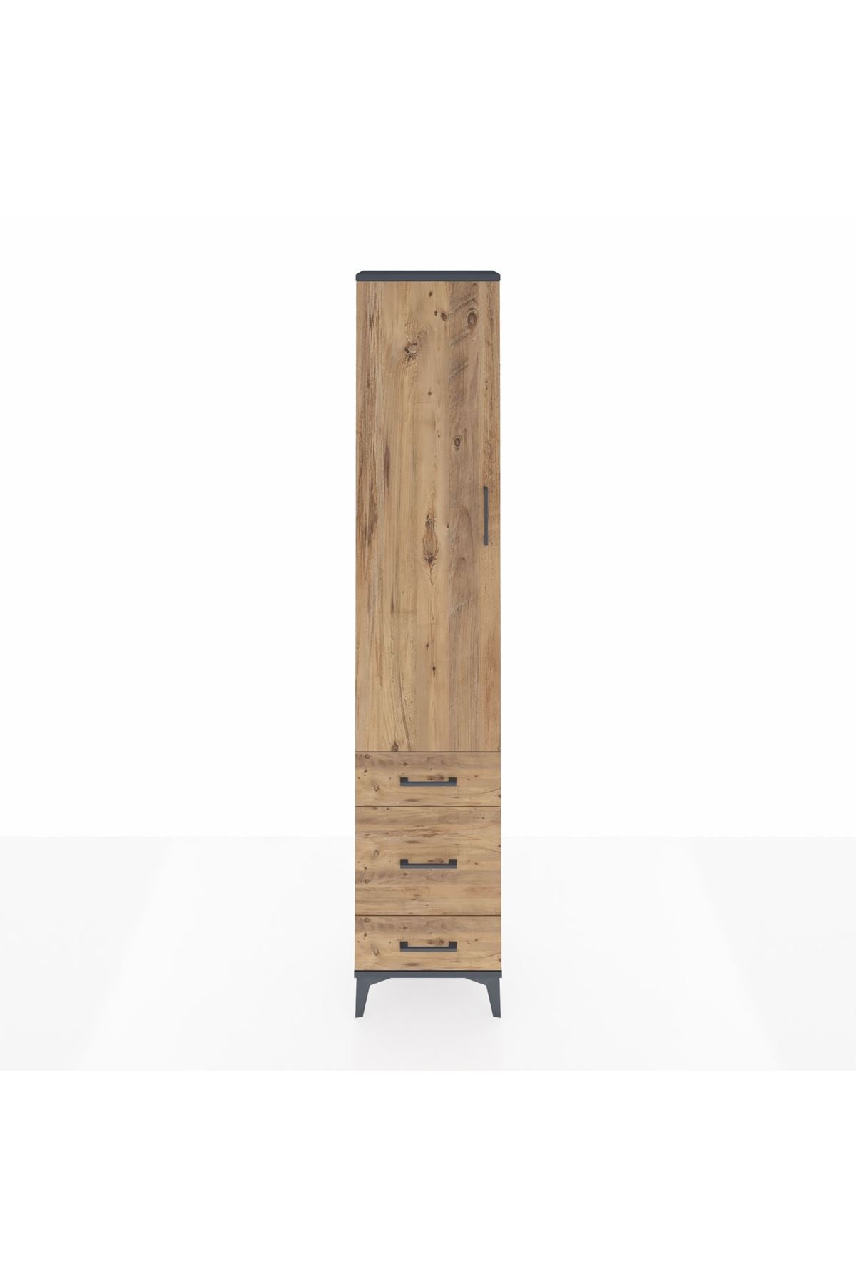 Arges Dolap 2 Raflı 3 Çekmeceli Tek Askılı 44x30x221 Antrasit-Çam