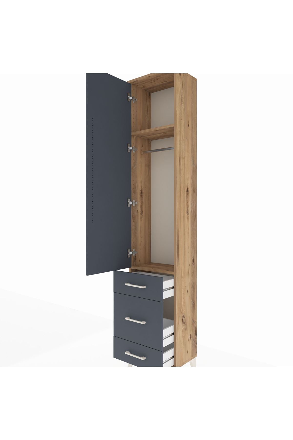 Arges Dolap 2 Raflı 3 Çekmeceli Tek Askılı 44x30x221 Çam-Antrasit