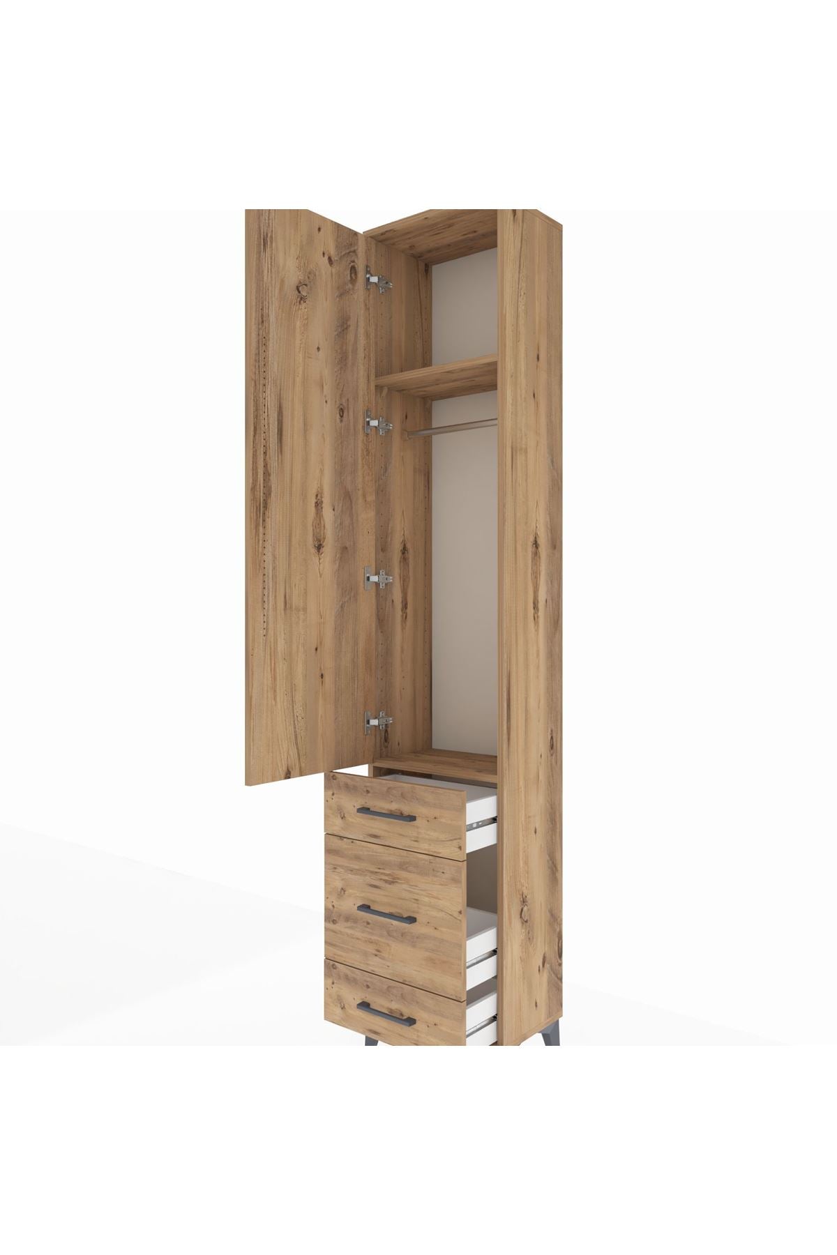 Arges Dolap 2 Raflı 3 Çekmeceli Tek Askılı 44x30x221 Çam-Çam