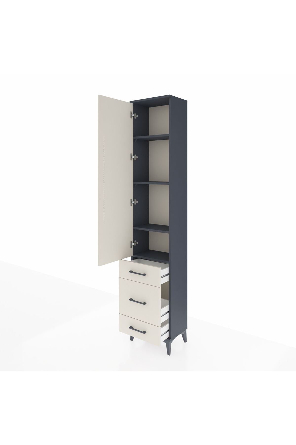 Arges Dolap 4 Raflı 3 Çekmeceli Tek Kapaklı 44x30x221 Antrasit-Aytaşı