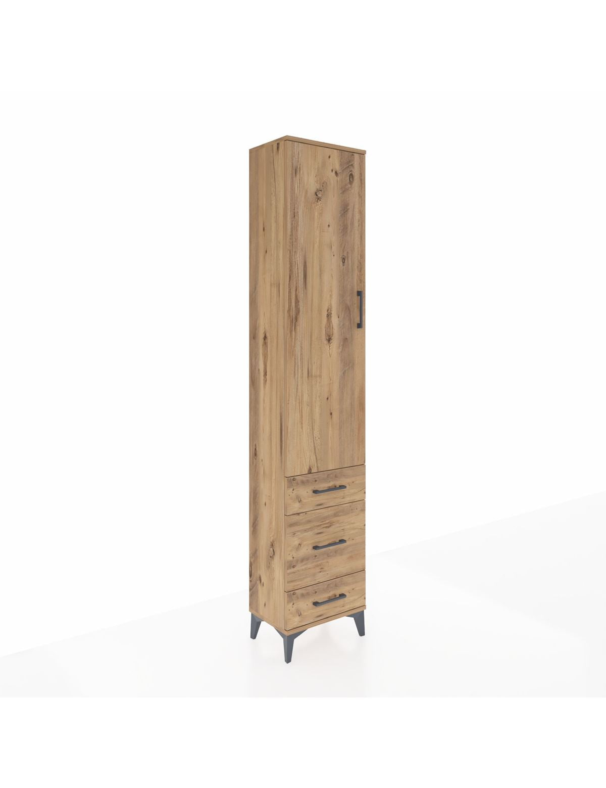 Arges Dolap 4 Raflı 3 Çekmeceli Tek Kapaklı 44x30x221 Çam-Çam