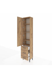 Arges Dolap 4 Raflı 3 Çekmeceli Tek Kapaklı 44x30x221 Çam-Çam