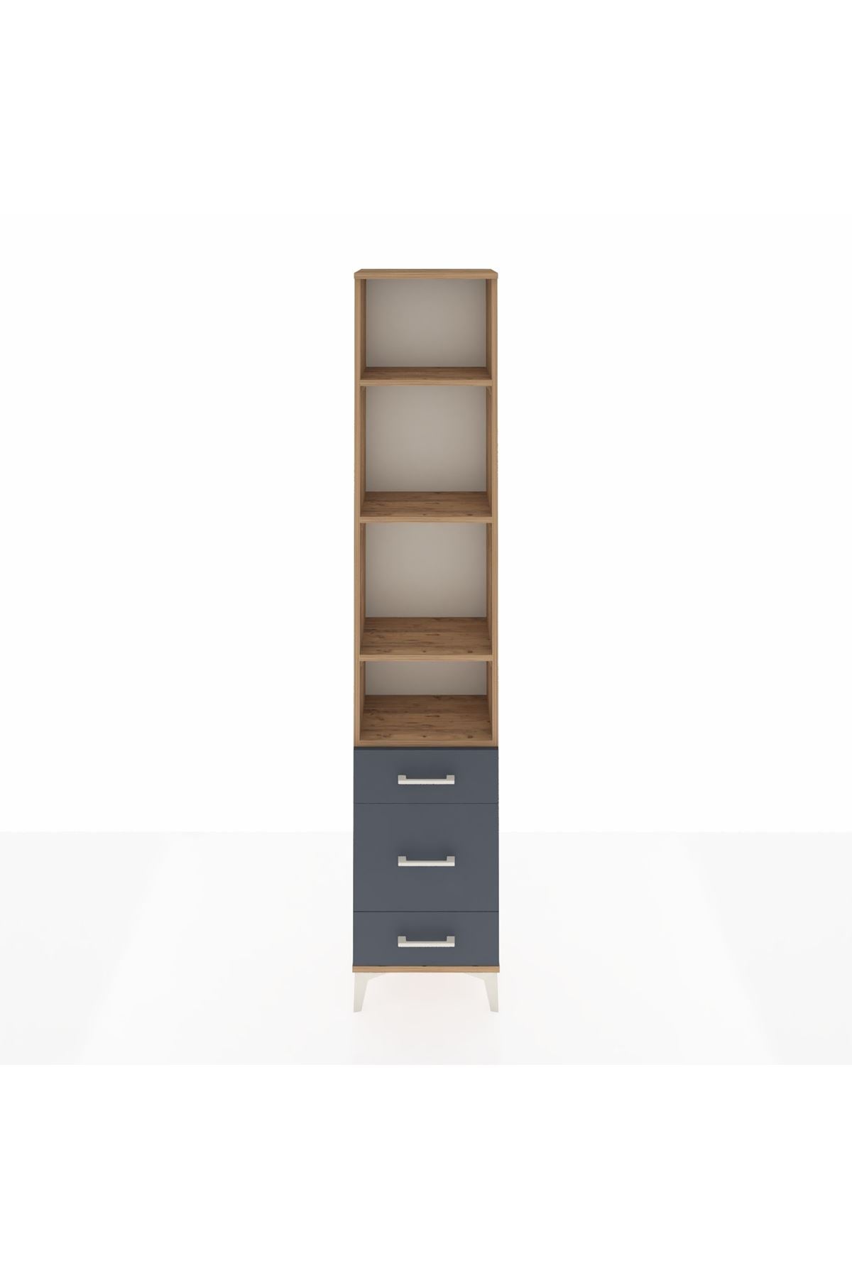 Arges Dolap 4 Raflı 3 Çekmeceli 44x30x221 Çam-Antrasit