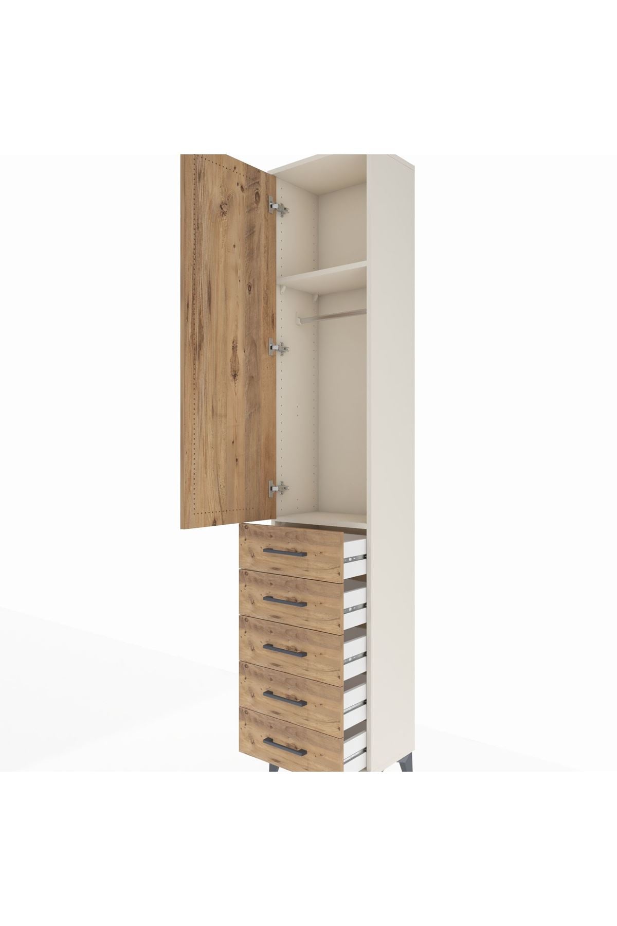 Arges Dolap 2 Raflı 5 Çekmeceli Tek Askılı 44x30x221 Aytaşı-Çam