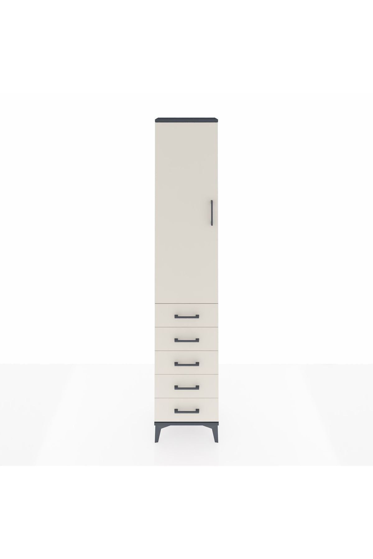 Arges Dolap 2 Raflı 5 Çekmeceli Tek Askılı 44x30x221 Antrasit-Aytaşı