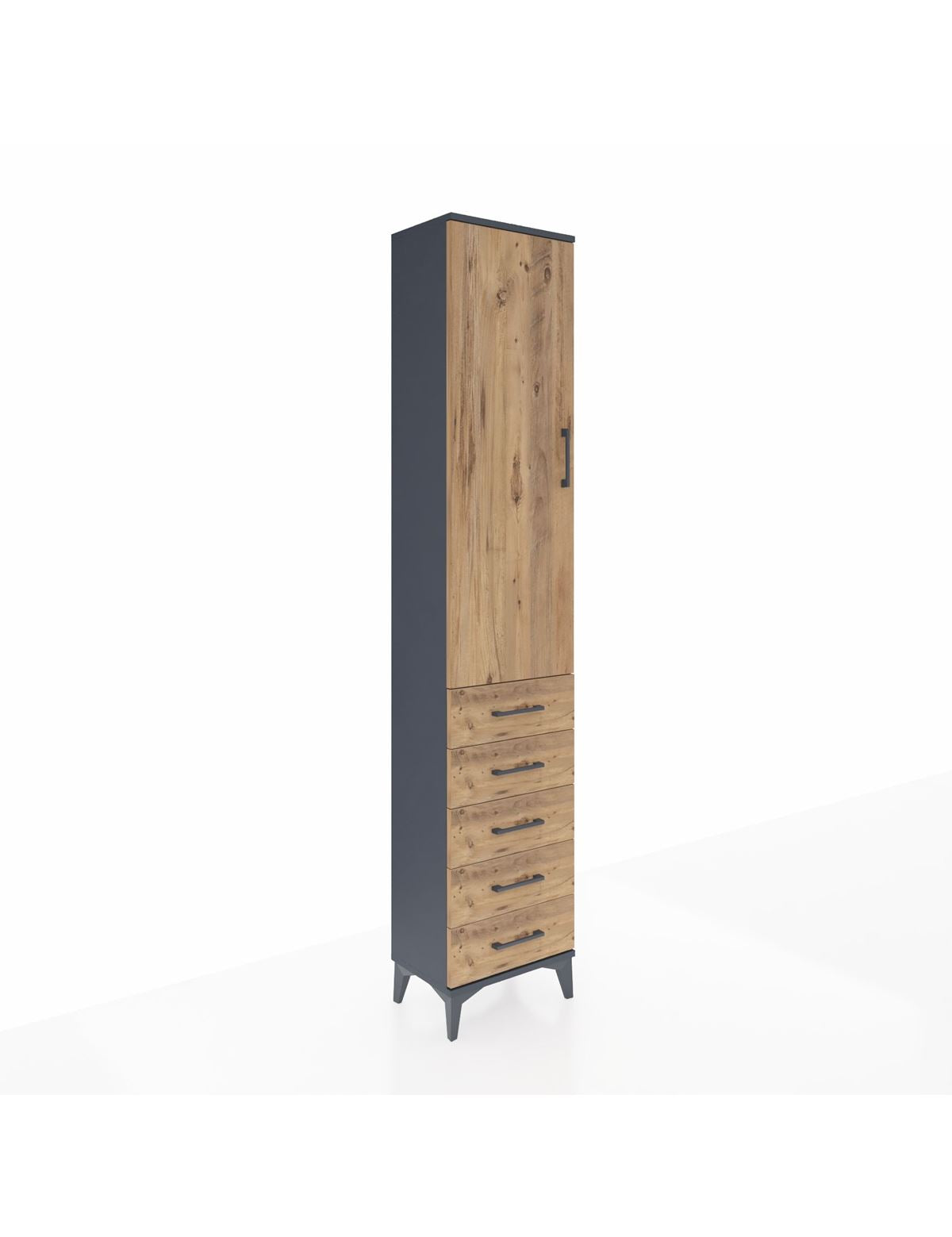 Arges Dolap 2 Raflı 5 Çekmeceli Tek Askılı 44x30x221 Antrasit-Çam