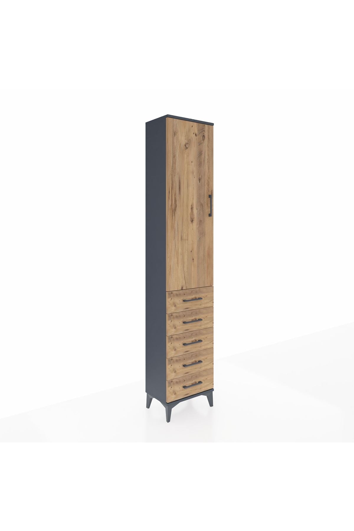 Arges Dolap 2 Raflı 5 Çekmeceli Tek Askılı 44x30x221 Antrasit-Çam