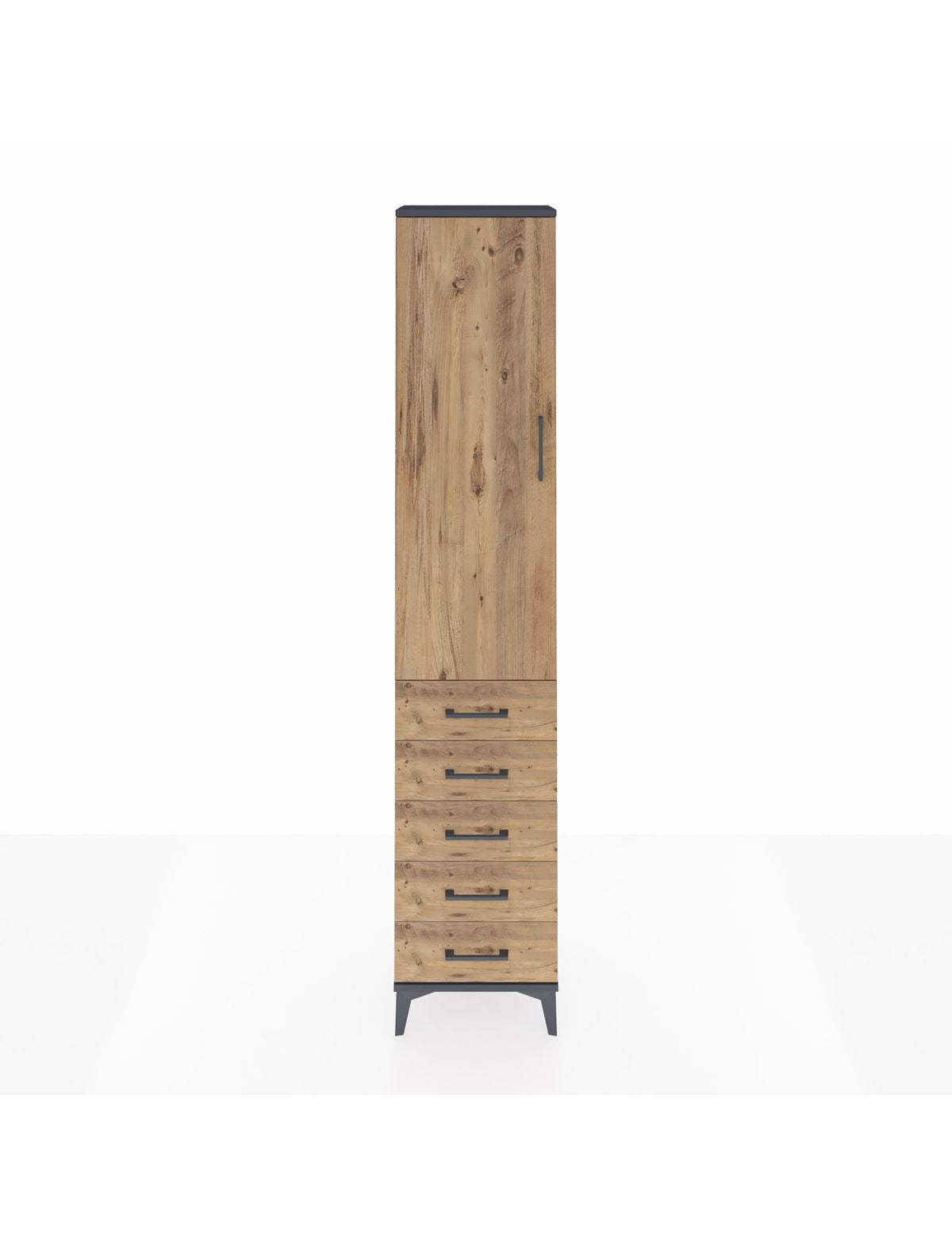 Arges Dolap 2 Raflı 5 Çekmeceli Tek Askılı 44x30x221 Antrasit-Çam