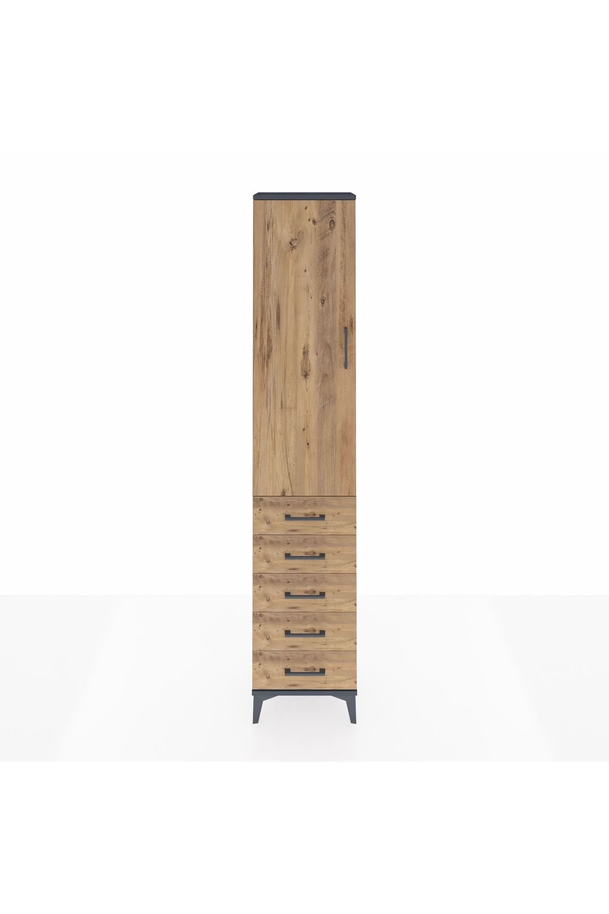 Arges Dolap 2 Raflı 5 Çekmeceli Tek Askılı 44x30x221 Antrasit-Çam