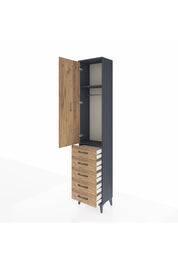 Arges Dolap 2 Raflı 5 Çekmeceli Tek Askılı 44x30x221 Antrasit-Çam