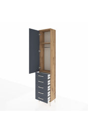 Arges Dolap 2 Raflı 5 Çekmeceli Tek Askılı 44x30x221 Çam-Antrasit