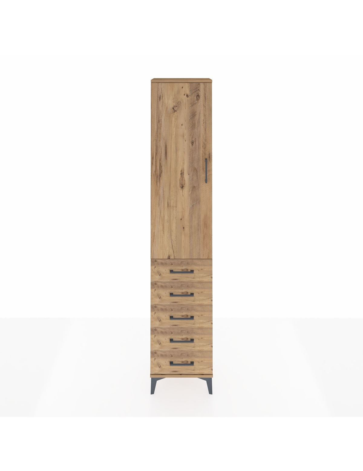 Arges Dolap 2 Raflı 5 Çekmeceli Tek Askılı 44x30x221 Çam-Çam