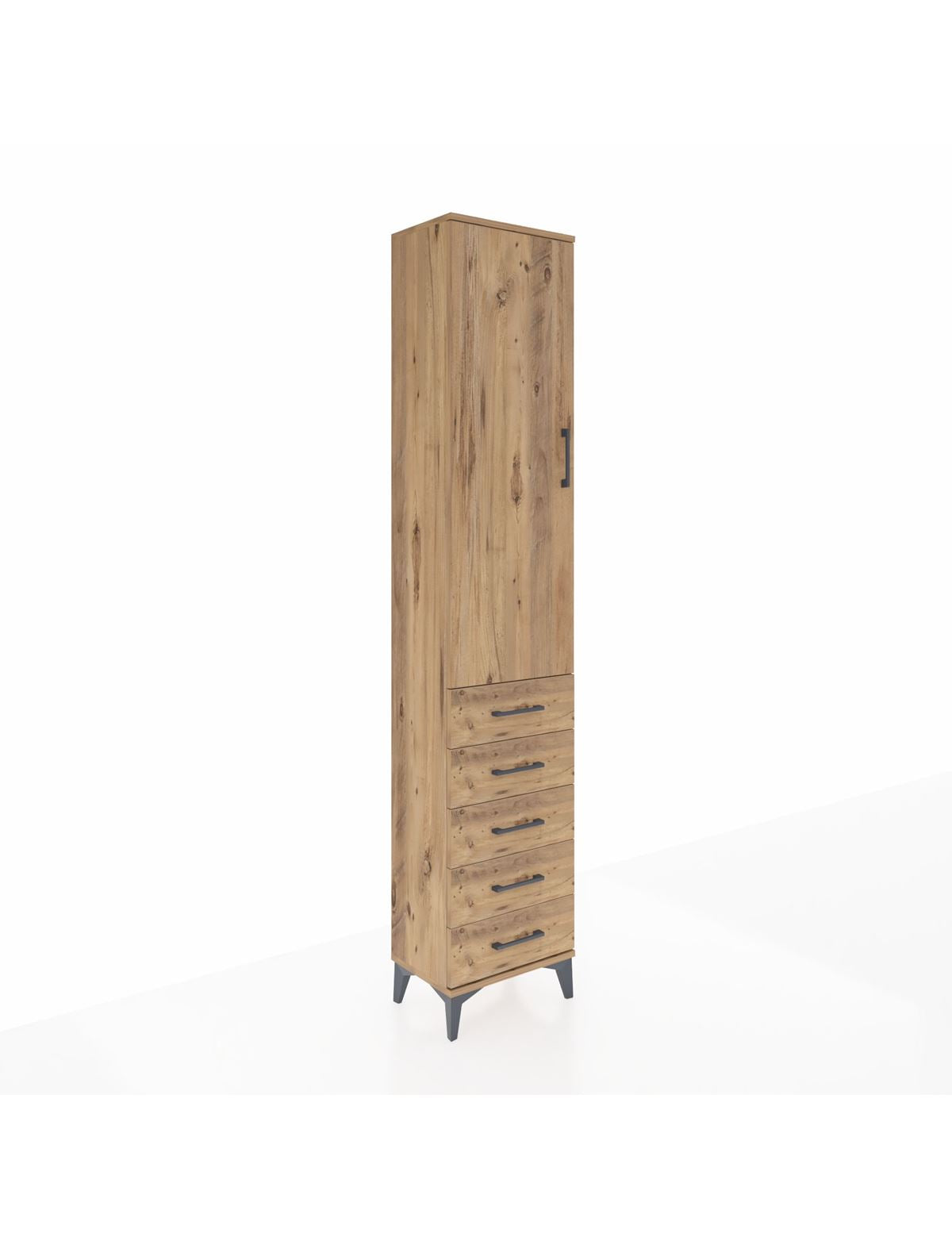 Arges Dolap 2 Raflı 5 Çekmeceli Tek Askılı 44x30x221 Çam-Çam