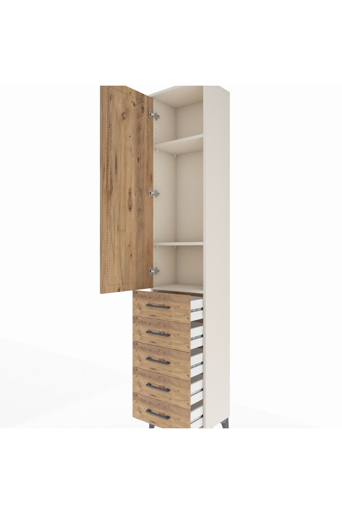 Arges Dolap 3 Raflı 5 Çekmeceli Tek Kapaklı 44x30x221 Aytaşı-Çam