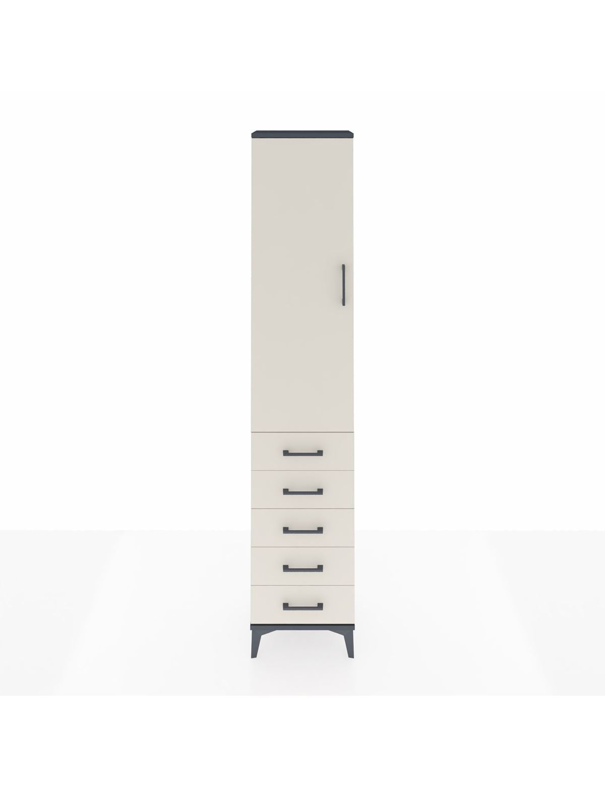 Arges Dolap 3 Raflı 5 Çekmeceli Tek Kapaklı 44x30x221 Antrasit-Aytaşı