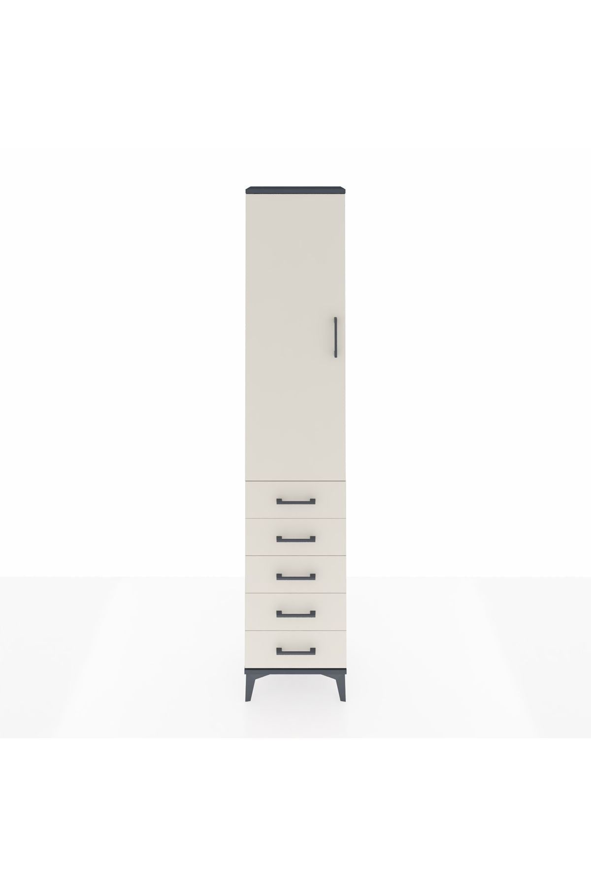 Arges Dolap 3 Raflı 5 Çekmeceli Tek Kapaklı 44x30x221 Antrasit-Aytaşı