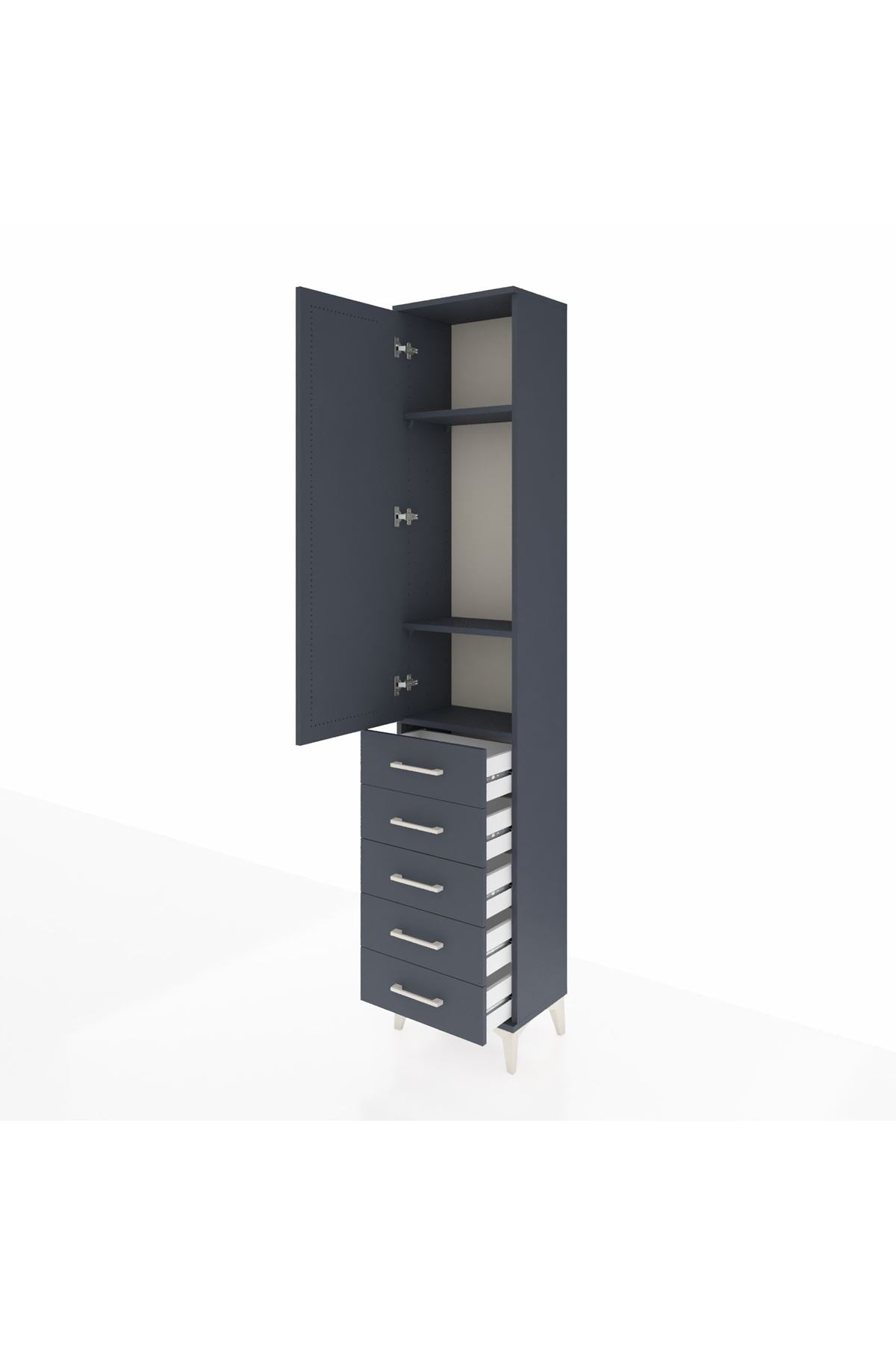 Arges Dolap 3 Raflı 5 Çekmeceli Tek Kapaklı 44x30x221 Antrasit-Antrasit