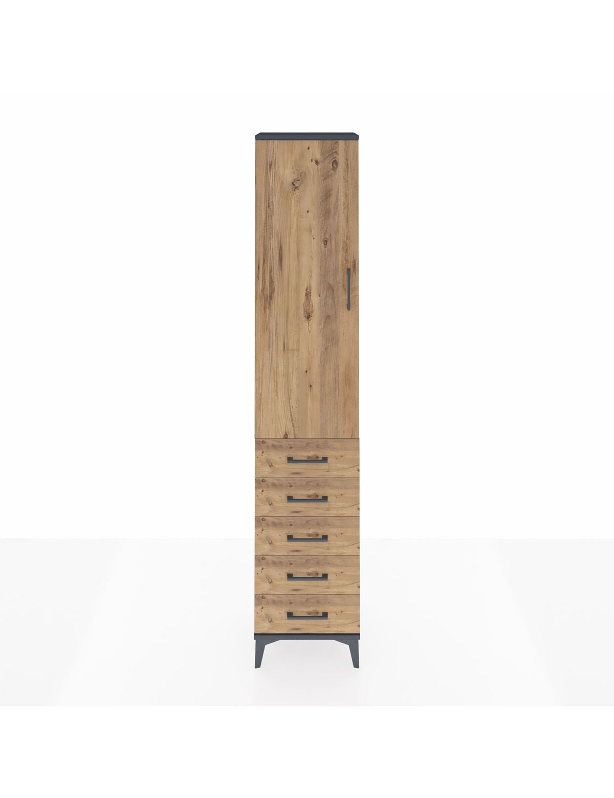 Arges Dolap 3 Raflı 5 Çekmeceli Tek Kapaklı 44x30x221 Antrasit-Çam