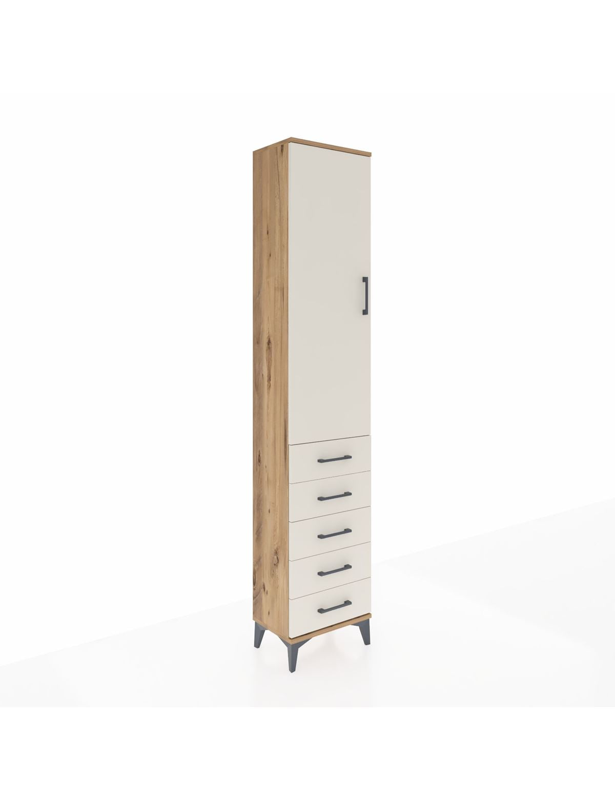 Arges Dolap 3 Raflı 5 Çekmeceli Tek Kapaklı 44x30x221 Çam-Aytaşı