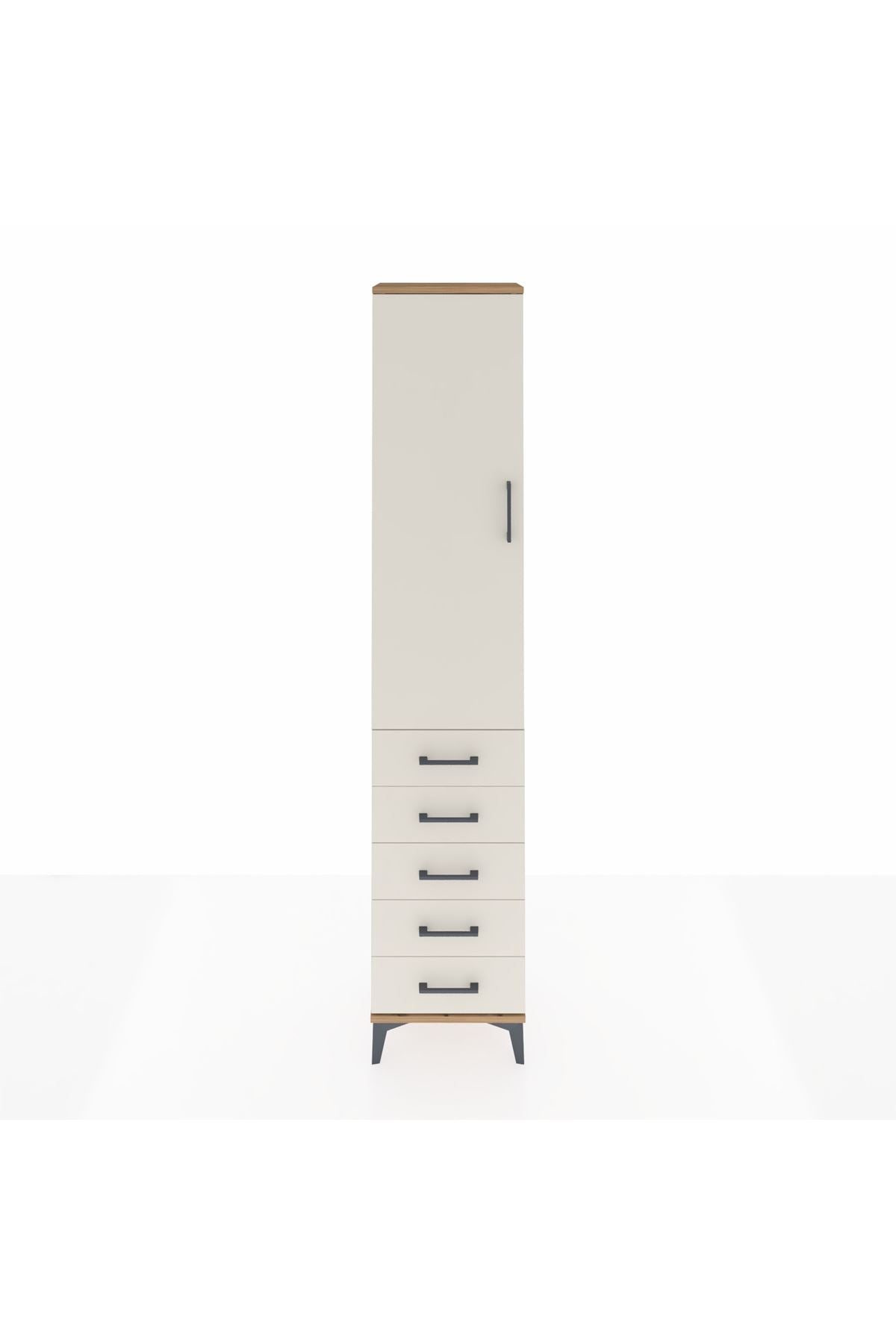 Arges Dolap 3 Raflı 5 Çekmeceli Tek Kapaklı 44x30x221 Çam-Aytaşı