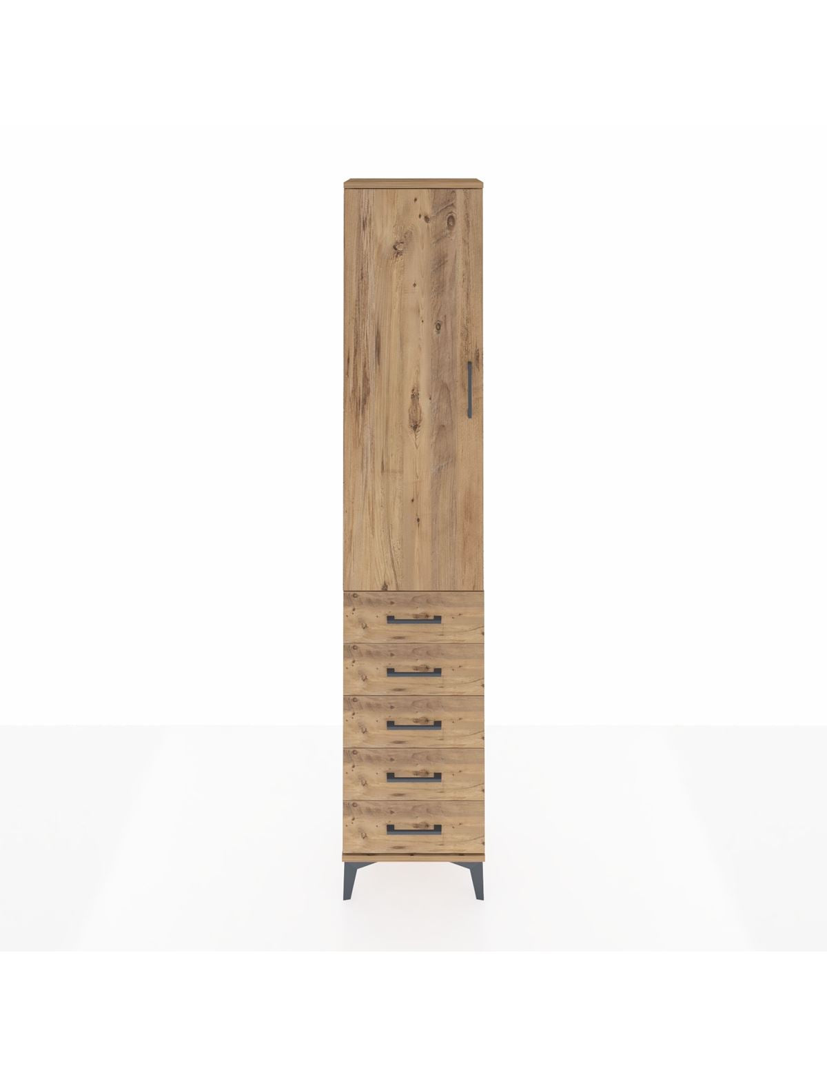 Arges Dolap 3 Raflı 5 Çekmeceli Tek Kapaklı 44x30x221 Çam-Çam