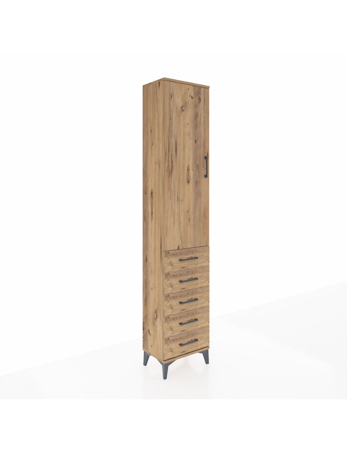 Arges Dolap 3 Raflı 5 Çekmeceli Tek Kapaklı 44x30x221 Çam-Çam