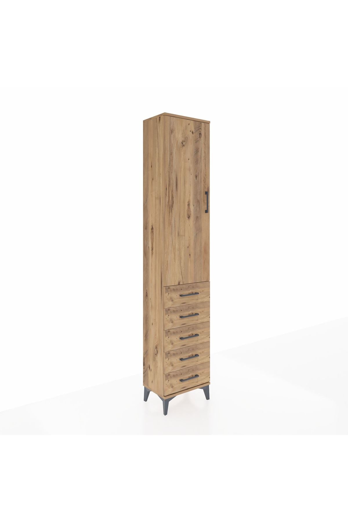 Arges Dolap 3 Raflı 5 Çekmeceli Tek Kapaklı 44x30x221 Çam-Çam