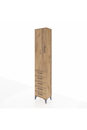 Arges Dolap 3 Raflı 5 Çekmeceli Tek Kapaklı 44x30x221 Çam-Çam