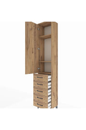 Arges Dolap 3 Raflı 5 Çekmeceli Tek Kapaklı 44x30x221 Çam-Çam