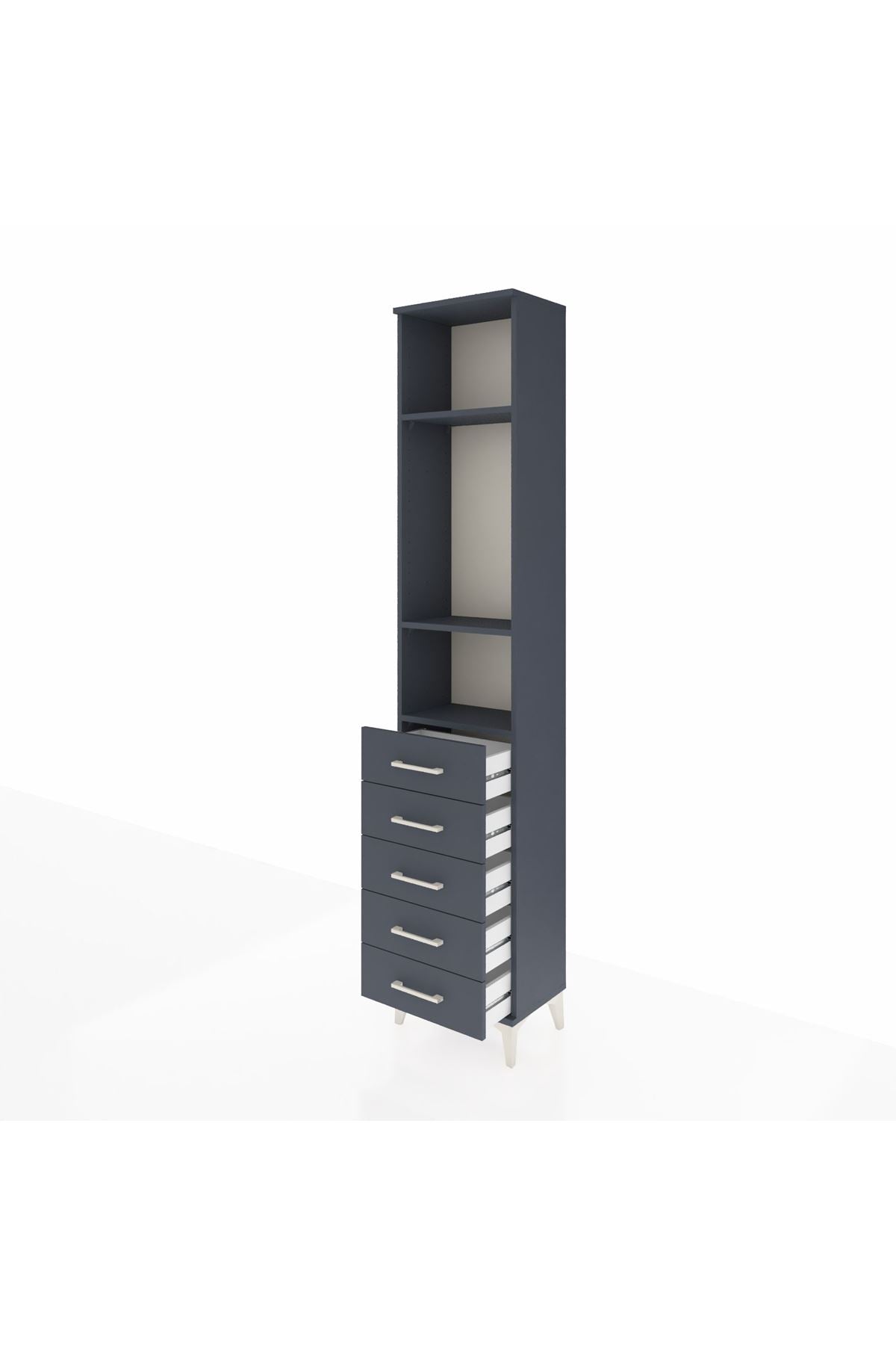 Arges Dolap 3 Raflı 5 Çekmeceli 44x30x221 Antrasit-Antrasit