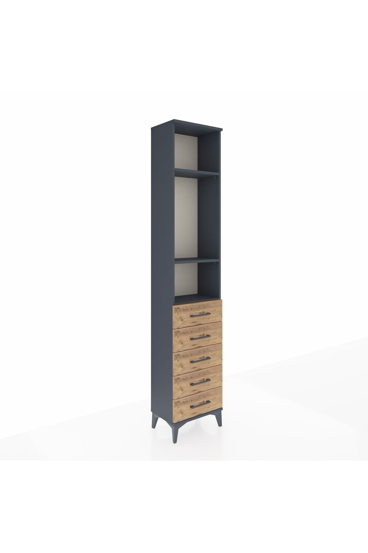 Arges Dolap 3 Raflı 5 Çekmeceli 44x30x221 Antrasit-Çam