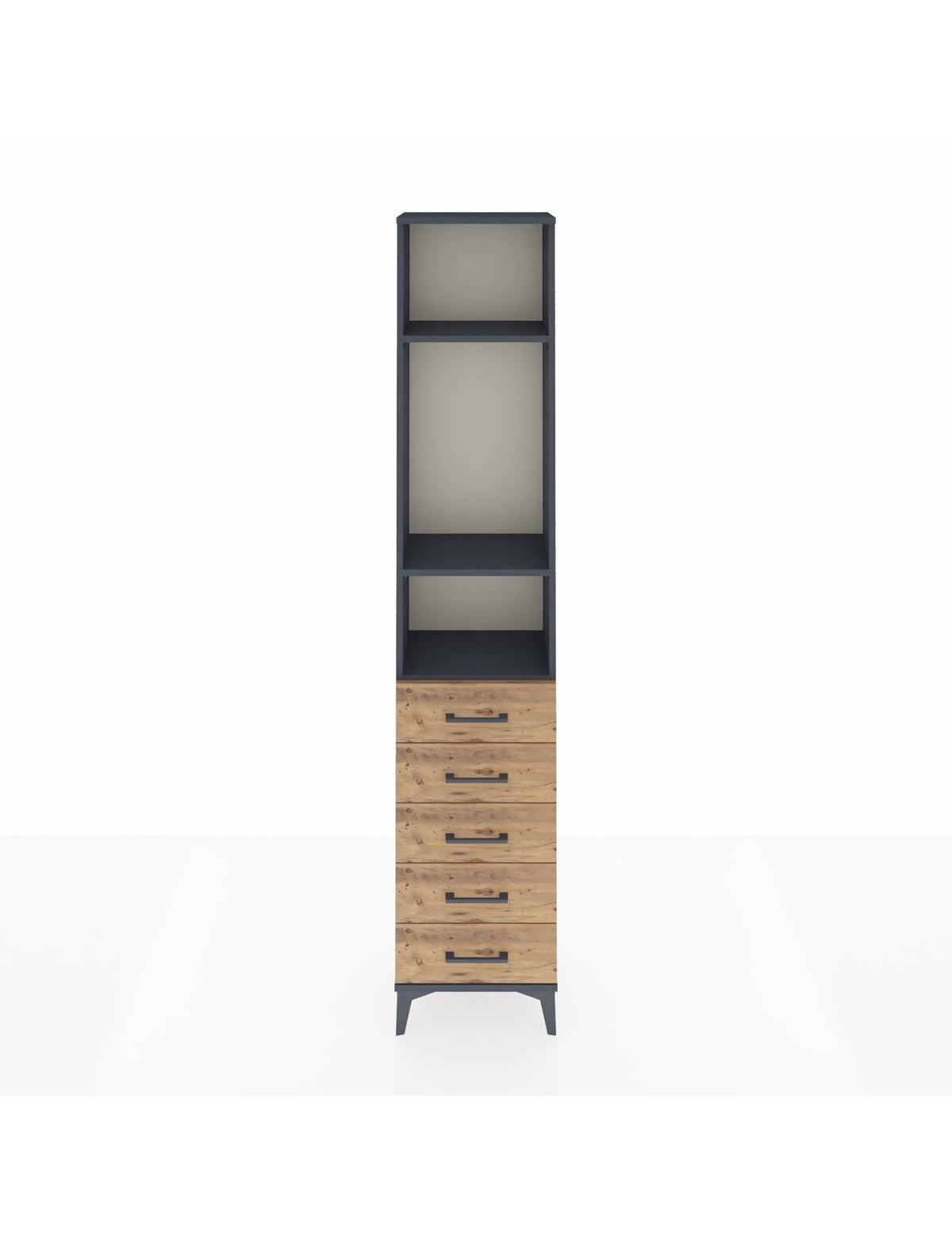 Arges Dolap 3 Raflı 5 Çekmeceli 44x30x221 Antrasit-Çam