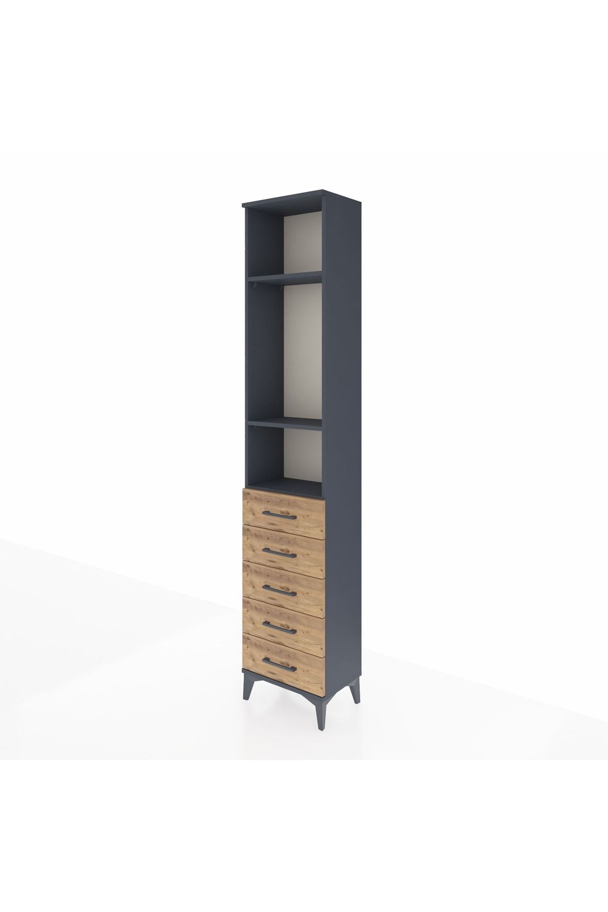 Arges Dolap 3 Raflı 5 Çekmeceli 44x30x221 Antrasit-Çam