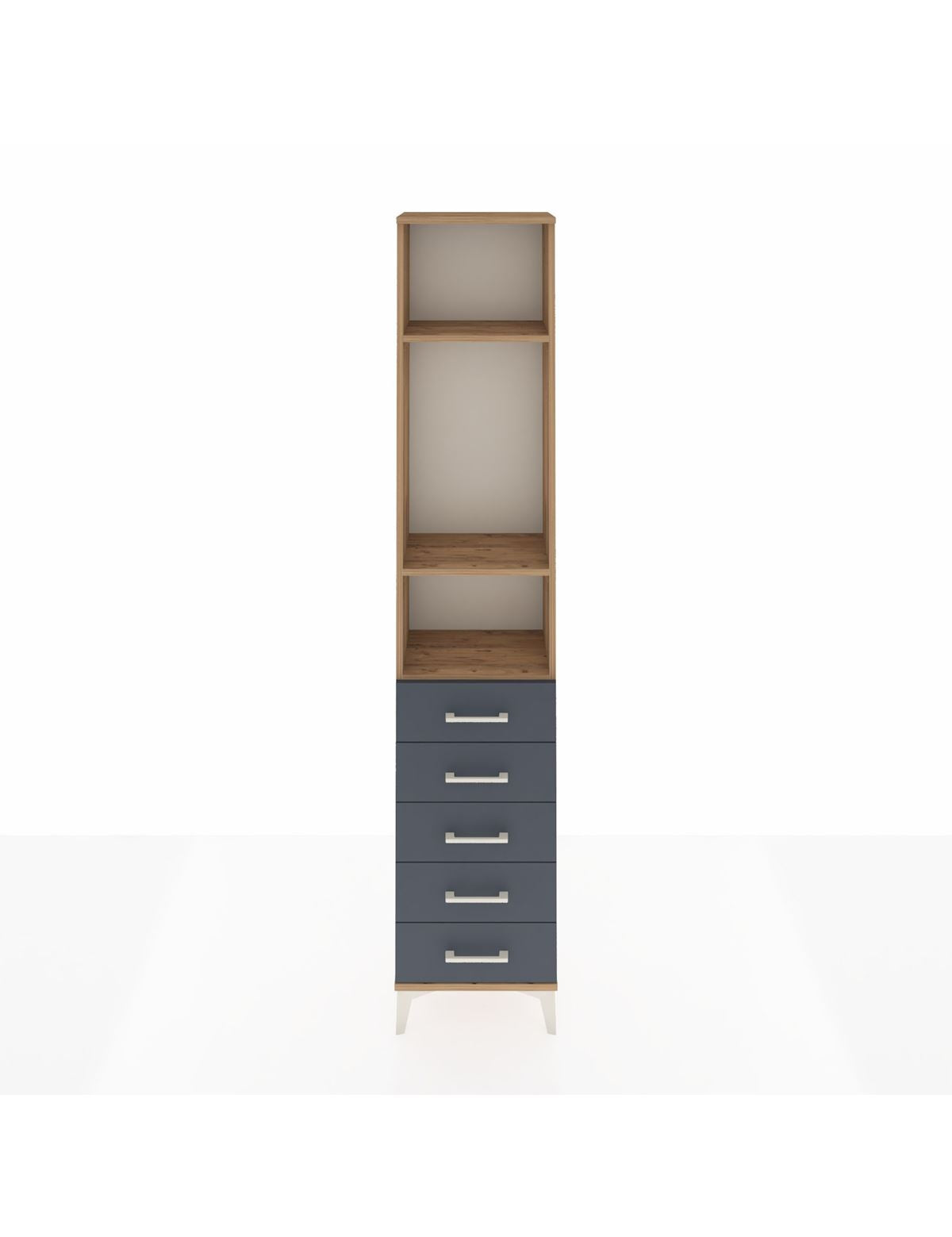 Arges Dolap 3 Raflı 5 Çekmeceli 44x30x221 Çam-Antrasit