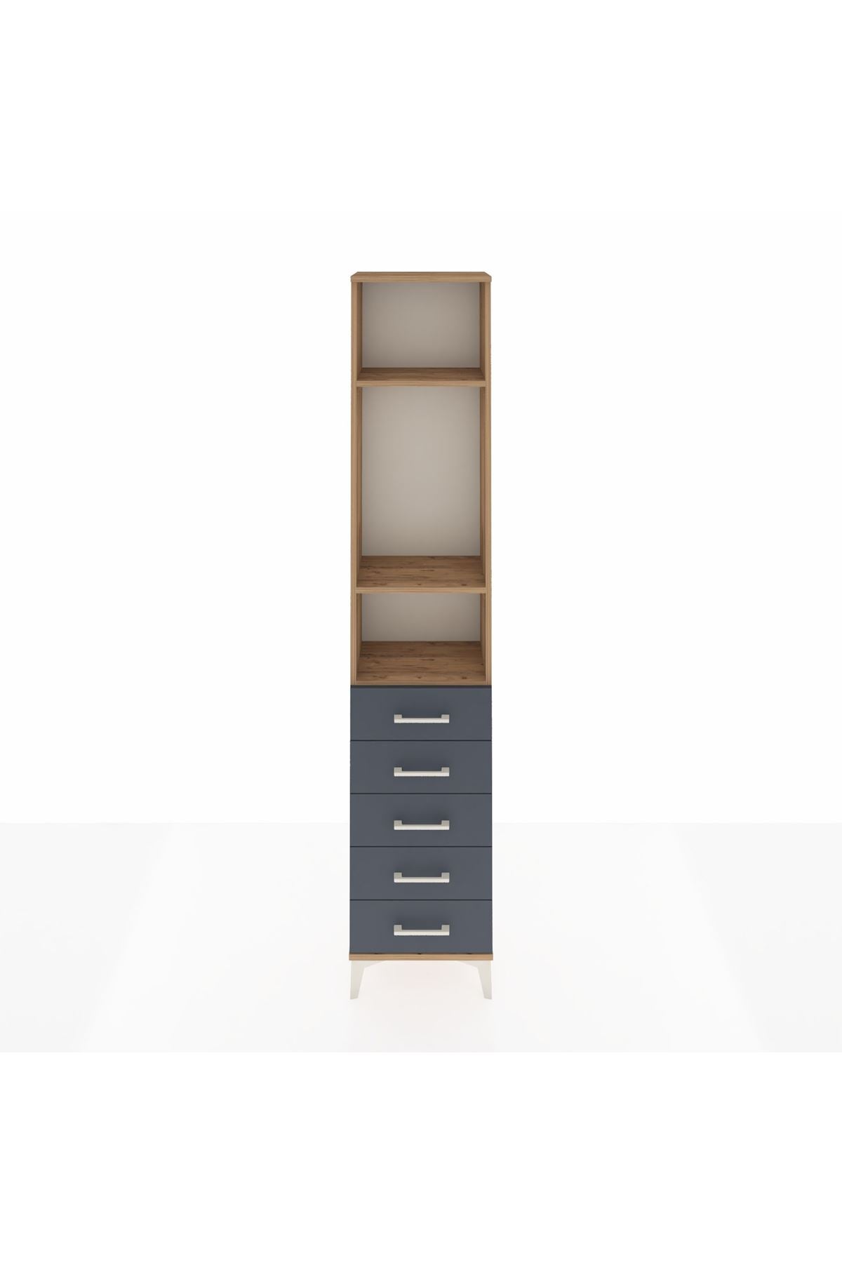 Arges Dolap 3 Raflı 5 Çekmeceli 44x30x221 Çam-Antrasit