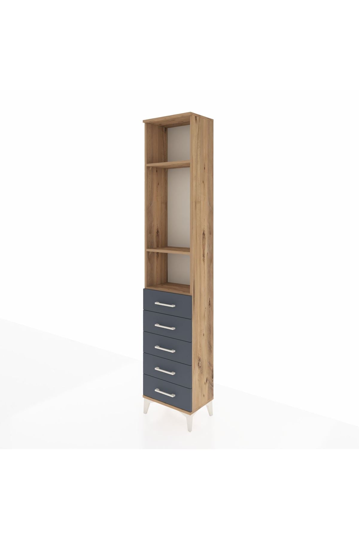 Arges Dolap 3 Raflı 5 Çekmeceli 44x30x221 Çam-Antrasit