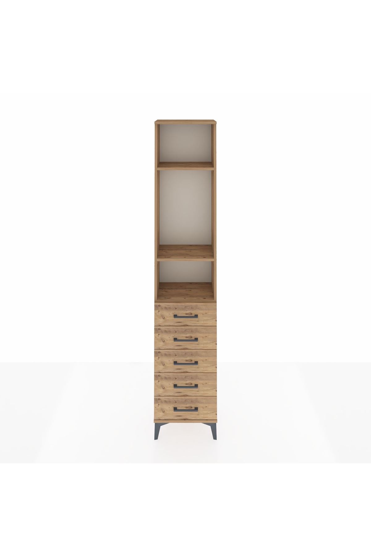 Arges Dolap 3 Raflı 5 Çekmeceli 44x30x221 Çam-Çam