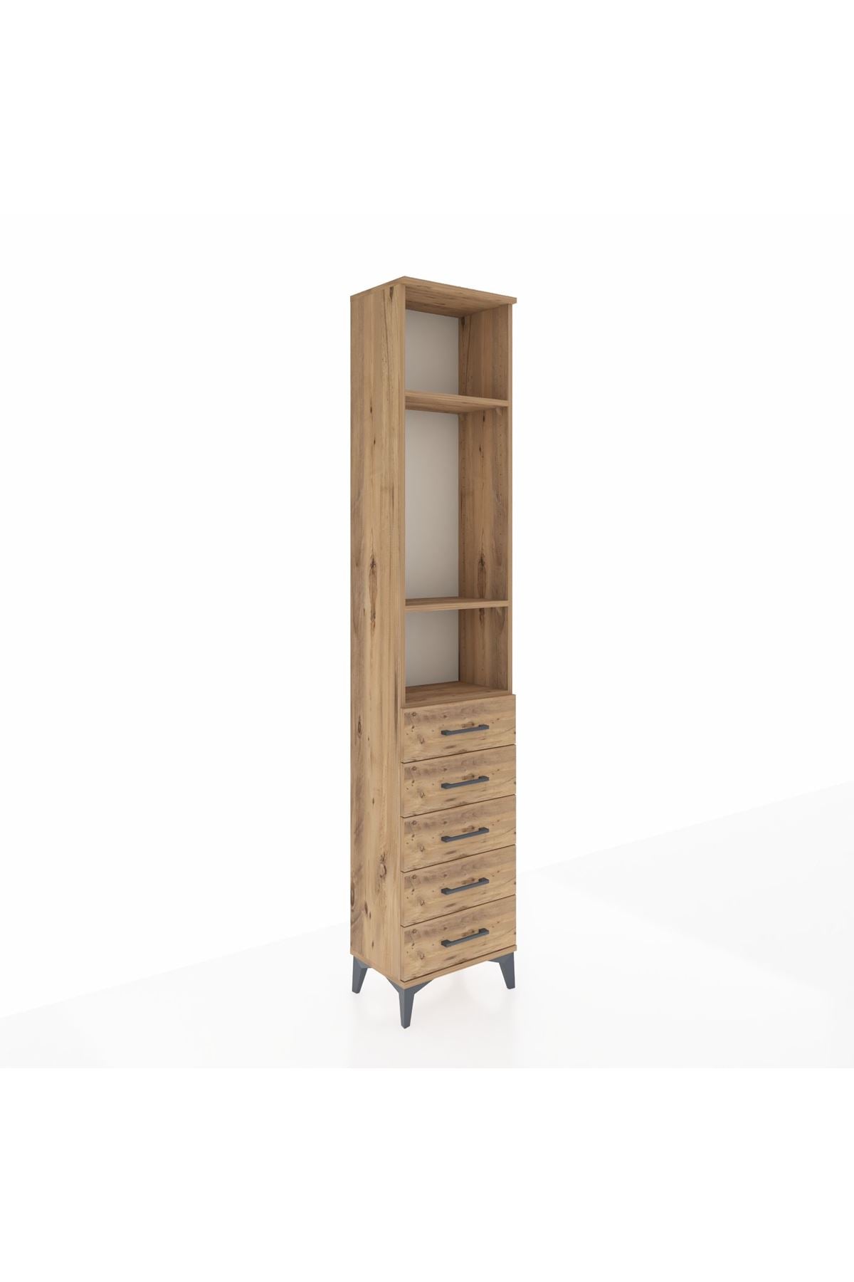 Arges Dolap 3 Raflı 5 Çekmeceli 44x30x221 Çam-Çam