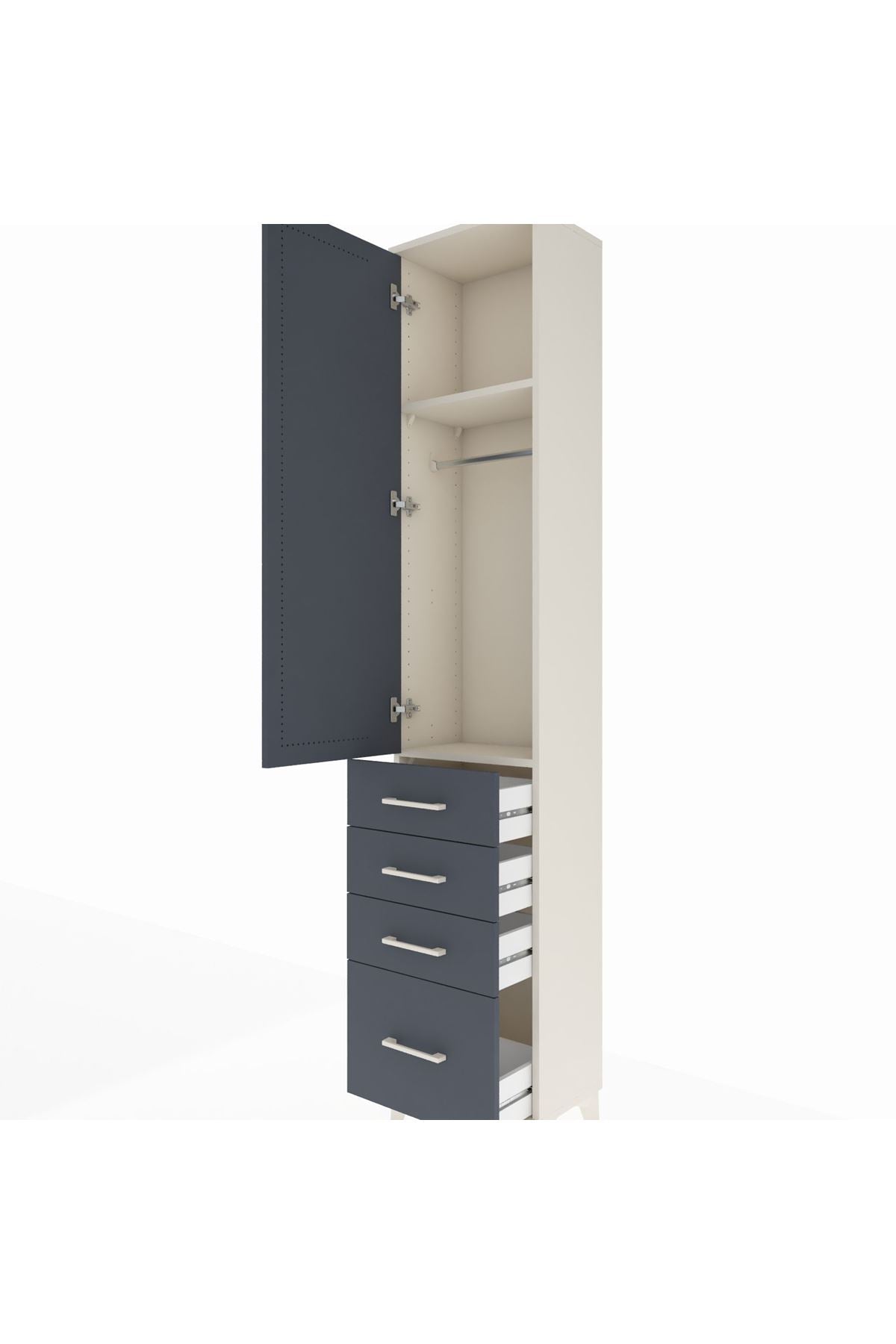 Arges Dolap 2 Raflı 4 Çekmeceli Tek Askılı 44x30x221 Aytaşı-Antrasit