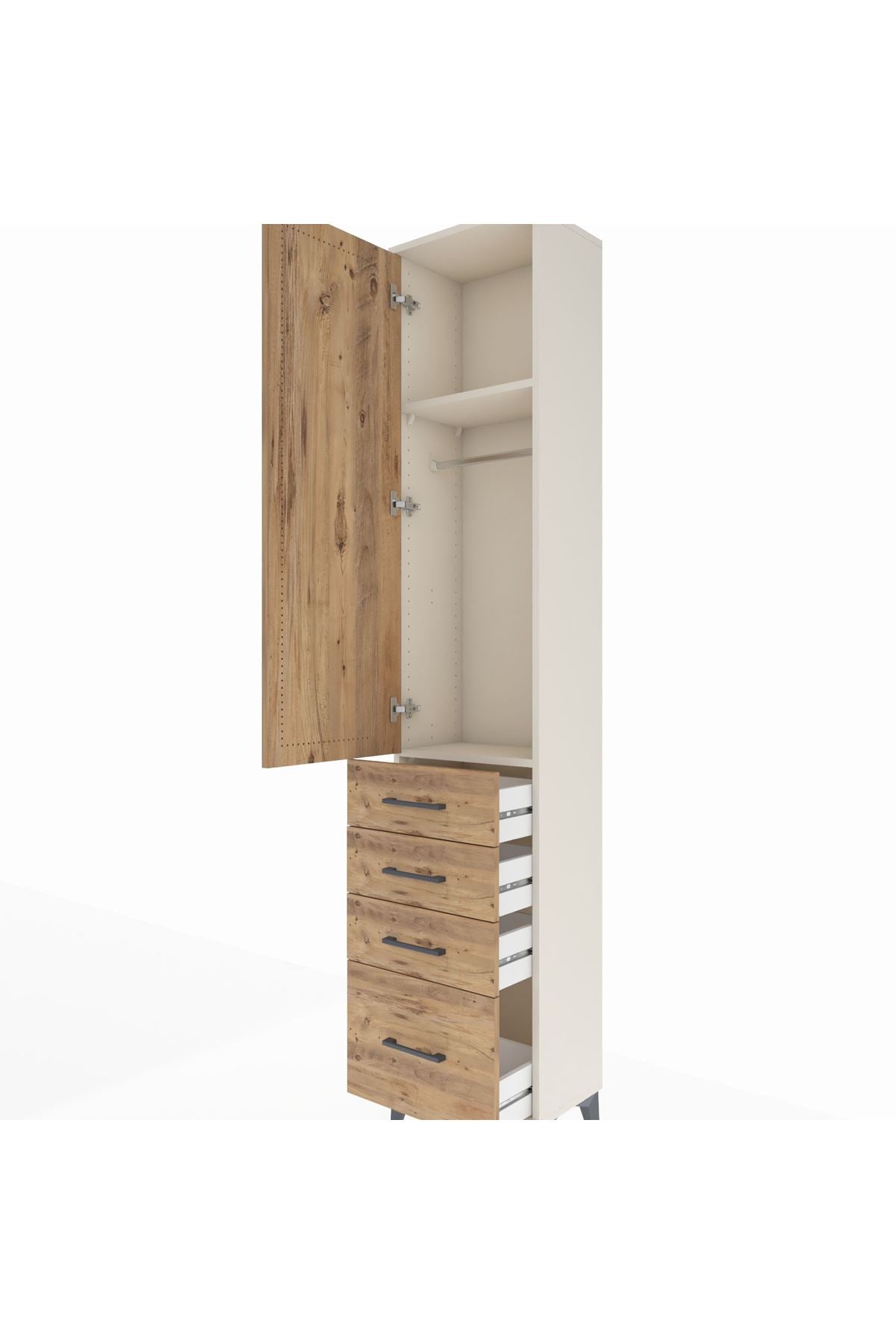 Arges Dolap 2 Raflı 4 Çekmeceli Tek Askılı 44x30x221 Aytaşı-Çam