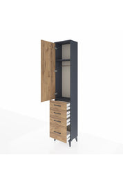 Arges Dolap 2 Raflı 4 Çekmeceli Tek Askılı 44x30x221 Antrasit-Çam