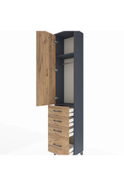 Arges Dolap 2 Raflı 4 Çekmeceli Tek Askılı 44x30x221 Antrasit-Çam
