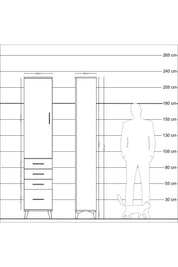 Arges Dolap 2 Raflı 4 Çekmeceli Tek Askılı 44x30x221 Çam-Antrasit