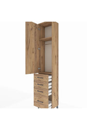 Arges Dolap 2 Raflı 4 Çekmeceli Tek Askılı 44x30x221 Çam-Çam