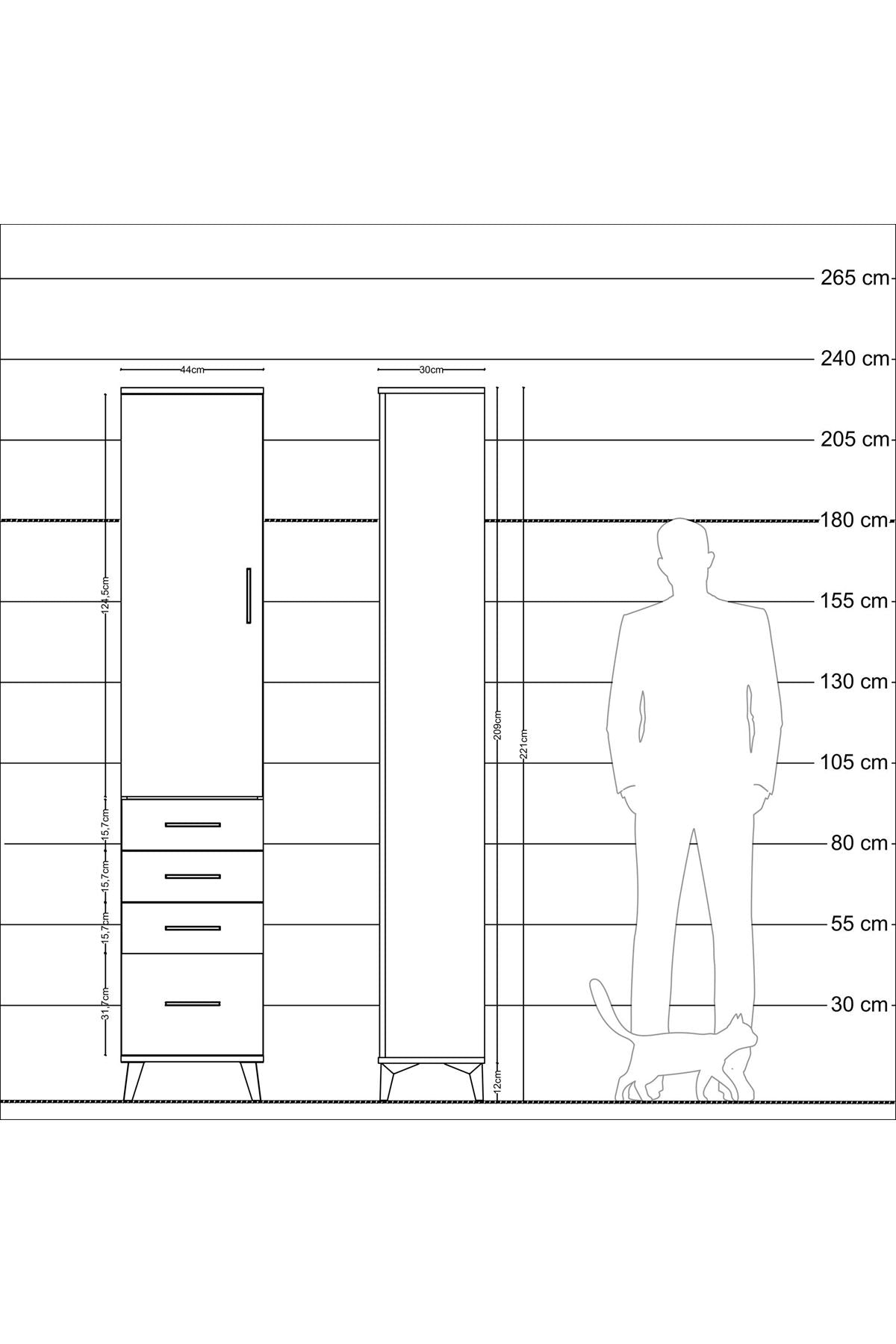 Arges Dolap 2 Raflı 4 Çekmeceli Tek Askılı 44x30x221 Çam-Çam