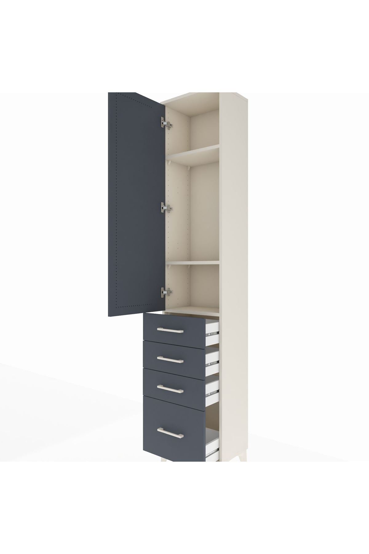 Arges Dolap 3 Raflı 4 Çekmeceli Tek Kapaklı 44x30x221 Aytaşı-Antrasit