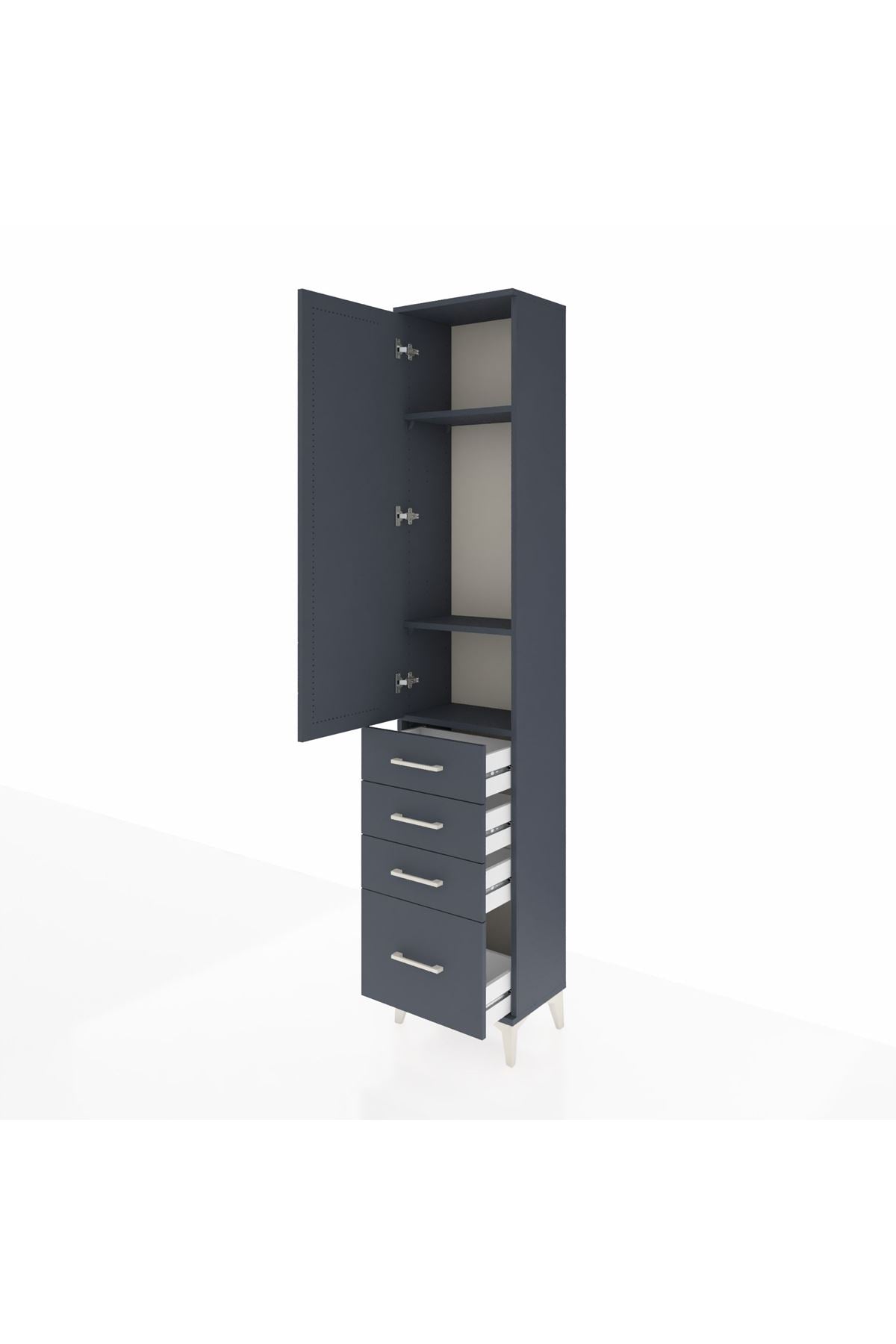 Arges Dolap 3 Raflı 4 Çekmeceli Tek Kapaklı 44x30x221 Antrasit-Antrasit