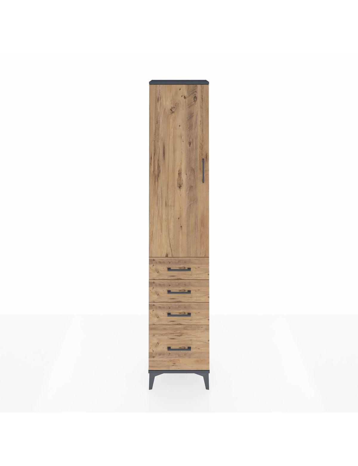 Arges Dolap 3 Raflı 4 Çekmeceli Tek Kapaklı 44x30x221 Antrasit-Çam